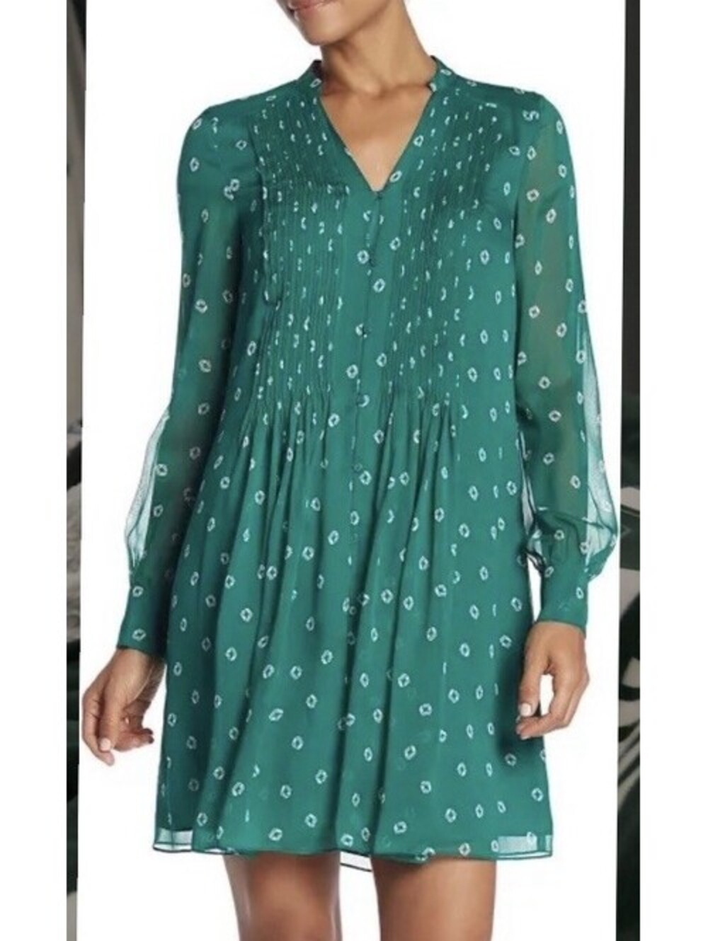 DIANE VON FURSTENBERG NWT Kourtni Silk Pleated Bib Dress in Floating Green-10